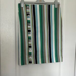 Striped Button-Front Green & Blue Women's Skirt